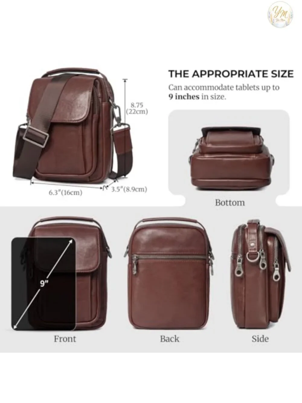 Genuine Leather Small Messenger Crossbody Bag Adjustable Strap Scuff-Resistant
